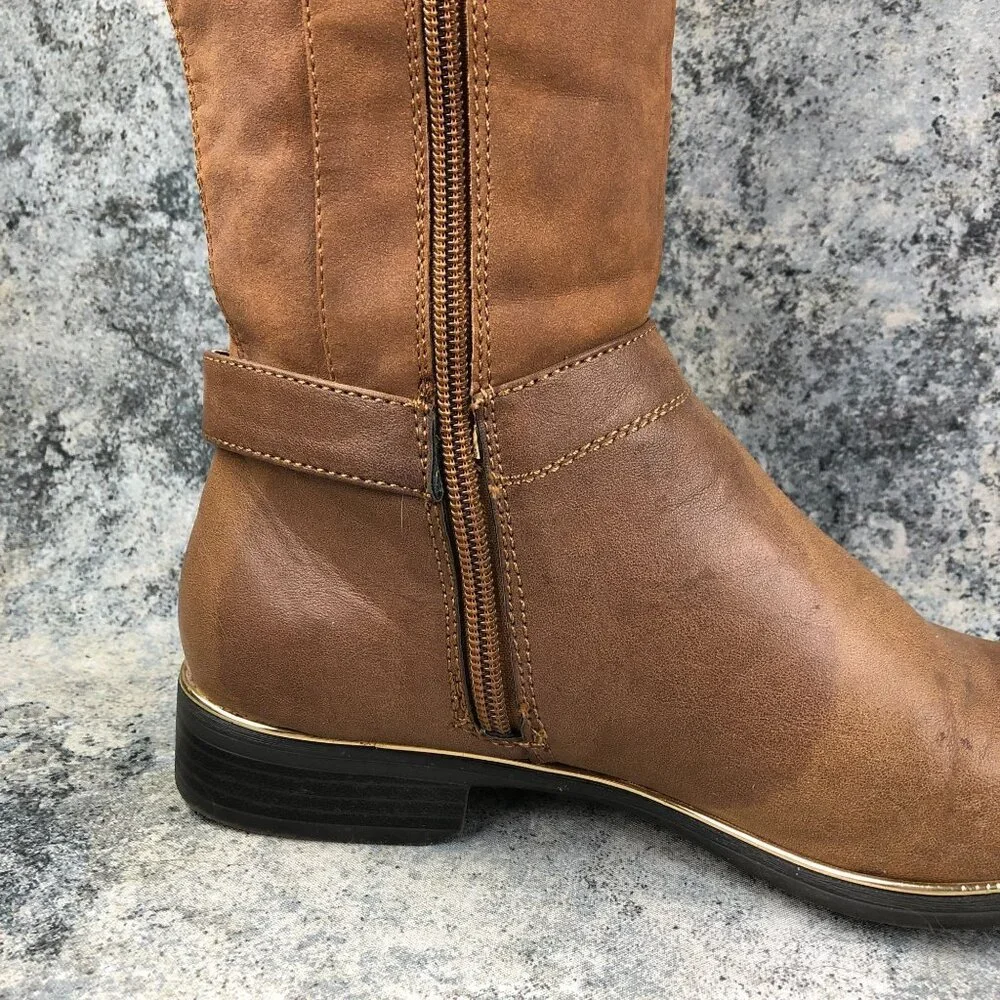 Jasmin Women's Size 6.5M Satisfy Brown Faux Leather Side Zip Over The Knee Boots